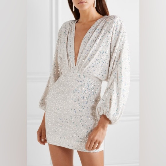 NWT Retrofete Aubrielle Sequin Chiffon Mini Dress - White Silver Size Small - Picture 4 of 12